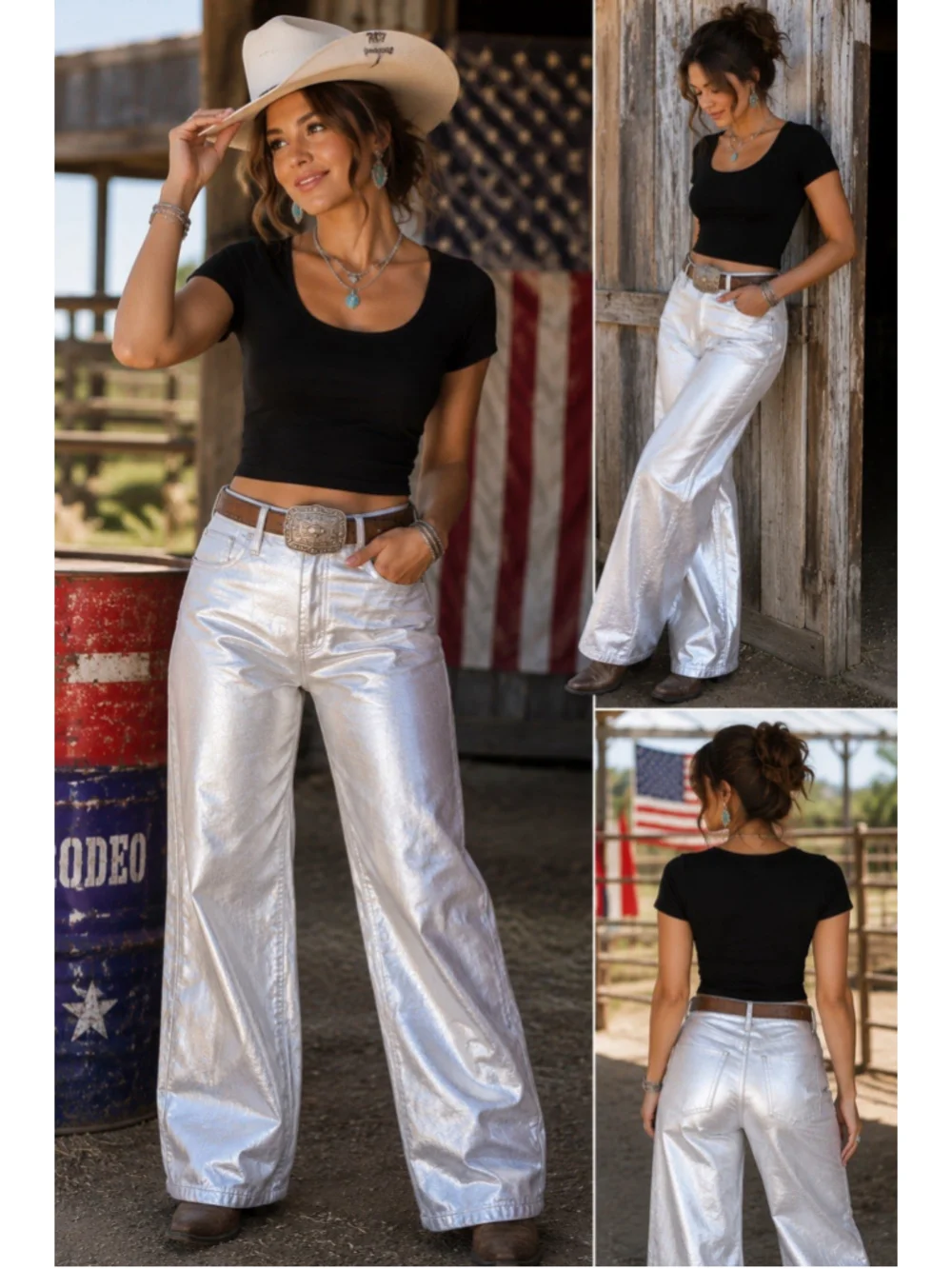 NWT Old Navy Girls Size 18 Silver Metallic Baggy Wide Leg Jeans Adjustable Waist